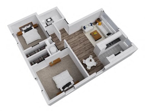 Floor plan for 2 beds, 1 bath, 760 sqft